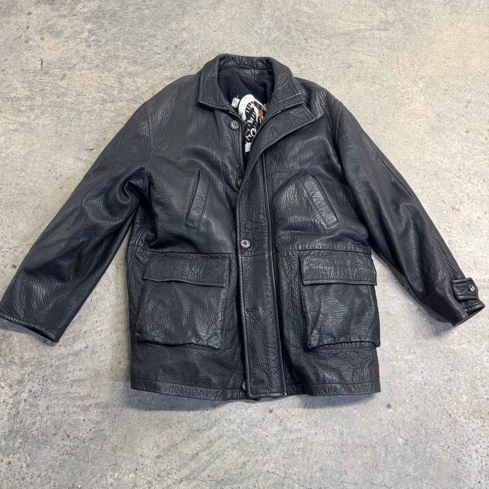 Marco Pierguidi Uomo Vintage Men's Black Leather Jacket Classic Luxury Y2k Italy